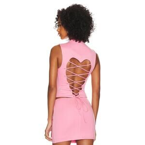 Loba Revolve Amor Top Heart Lace Up Back Bubble Gum Pink Coquette S